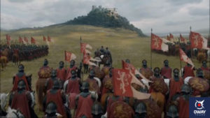 The arrival of the Lannister army at Highgarden.