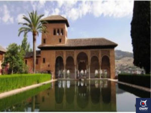 Courtyard of the Palacio del Partal in the Alhambra Granada