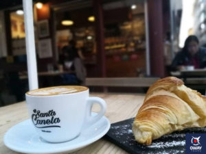 Coffe and croissant in the coffe shops Santa Canela Malaga